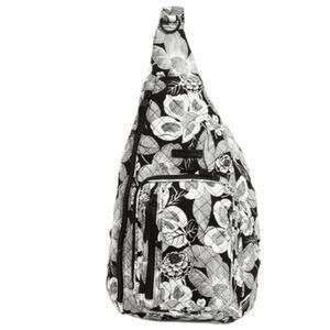 NEW VERA BRADLEY Black & White Floral Bedford Blooms Large Sling Backpack